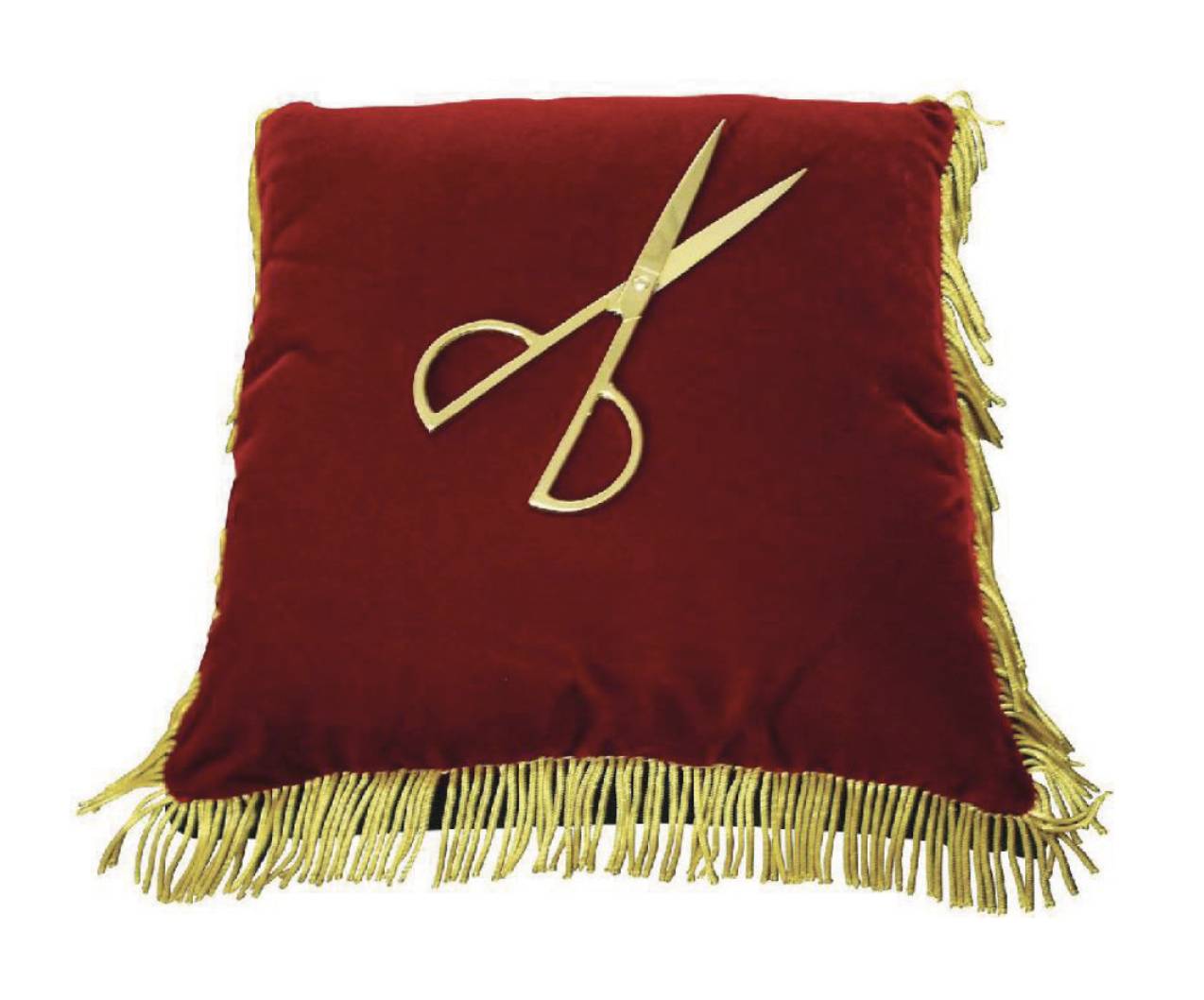 Coussin d'inauguration rouge avec ciseaux dorés